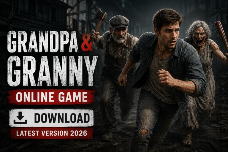 Featured image of Grandpa, Granny, and the survivor characters from the multiplayer horror game standing together in a dramatic pose. The image highlights the main characters with a dark horror theme, making it ideal as a featured banner or thumbnail.